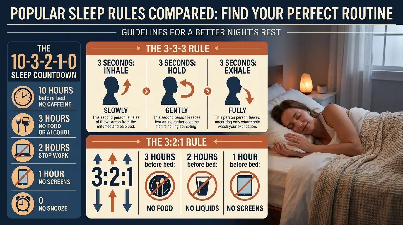 Popular Sleep Rules Compared: 3-3-3, 3:2:1, 10-3-2-1-0, and More